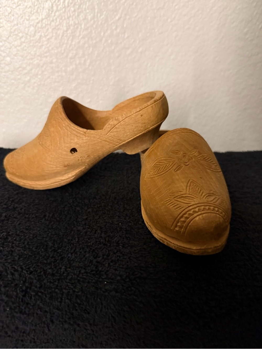 Kids Tan Wooden Clogs with Carved Floral Detail